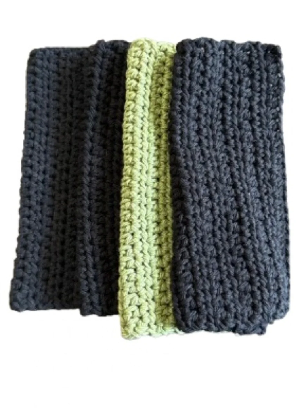 Handmade Crochet 100% cotton Dishcloths Set of 4 Black and sage Green Washcloth